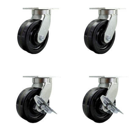 Service Caster 8'' Extra Heavy Duty Phenolic Wheel Swivel Caster Set with 2 Brakes , 4PK CRAN-SCC-KP92S830-PHR-2-SLB-2
